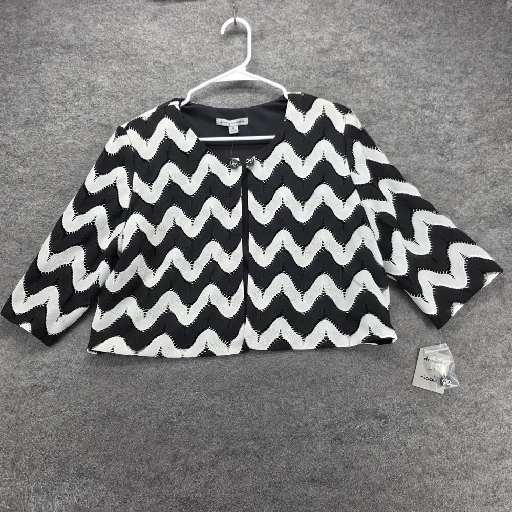 Danny & Nicole Jacket Womens 16 Black Geometric Collarless Lined Hook & Eye